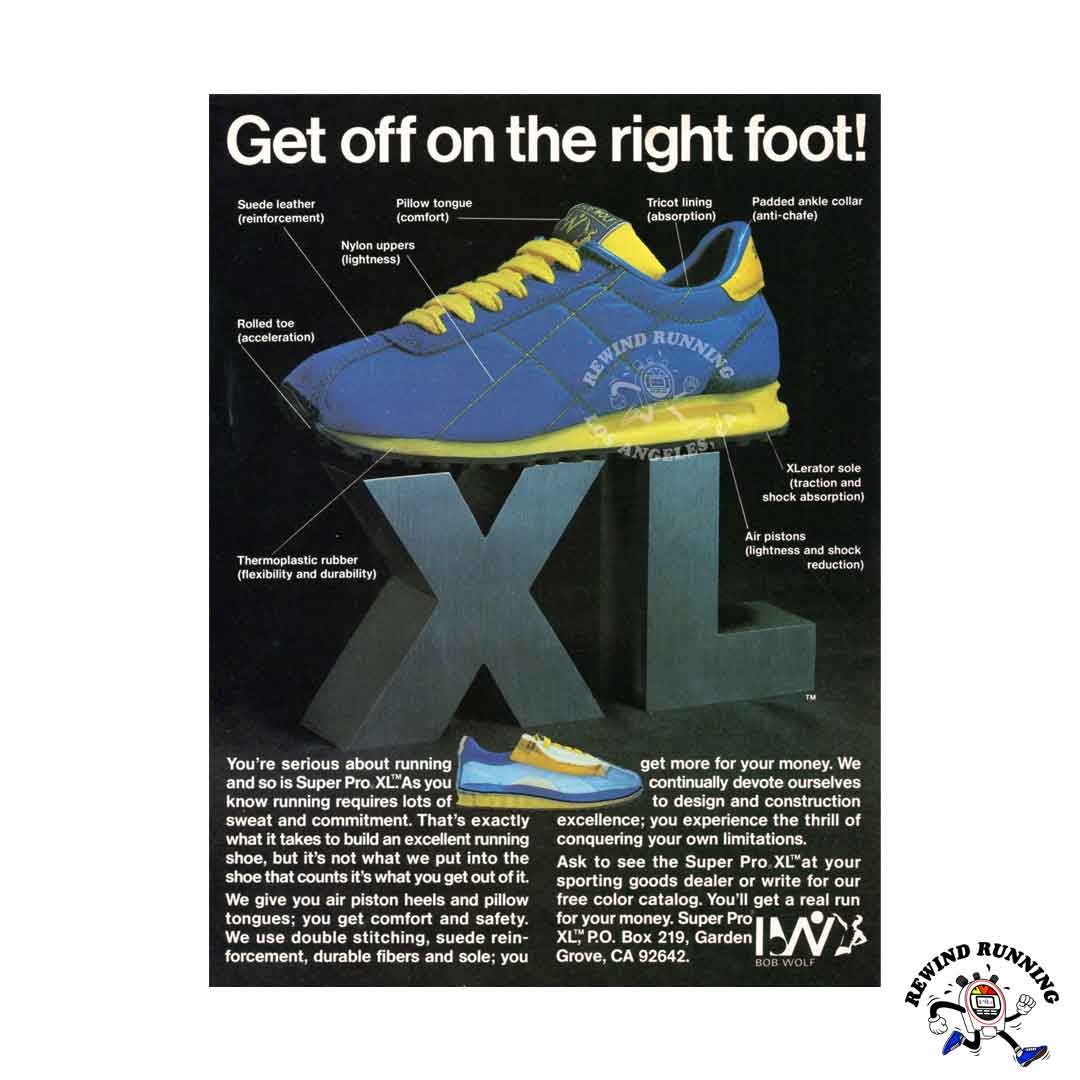 Bob Wolf Super Pro XL 'Get off on the right foot!' vintage sneaker print ad