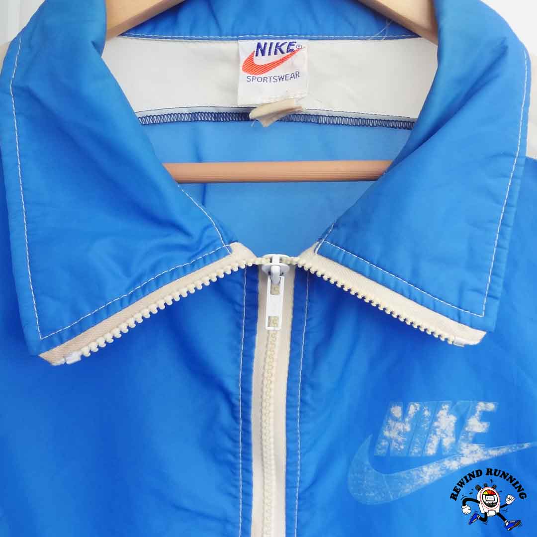 Nike OG Vintage 'Orange Tag' Zip Pullover Windbreaker 70s 80s Blue White Track Jacket Anorak XL Faded Front Logo and Label