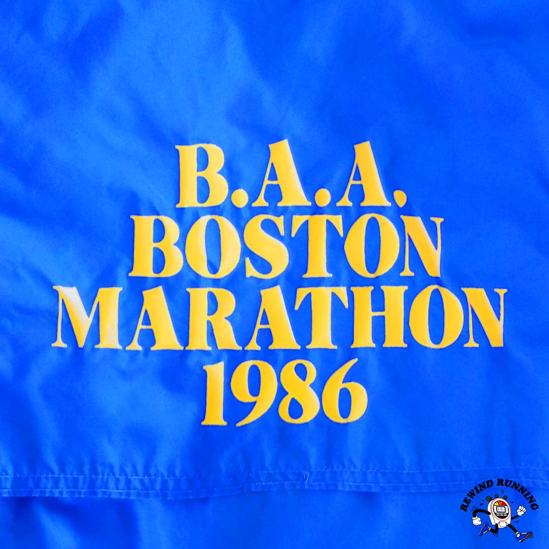 Nike Boston Marathon 1986 Men's Vintage 1/4 Zip Windbreaker Blue Yellow 80s Track Jacket Large Rear Graphic