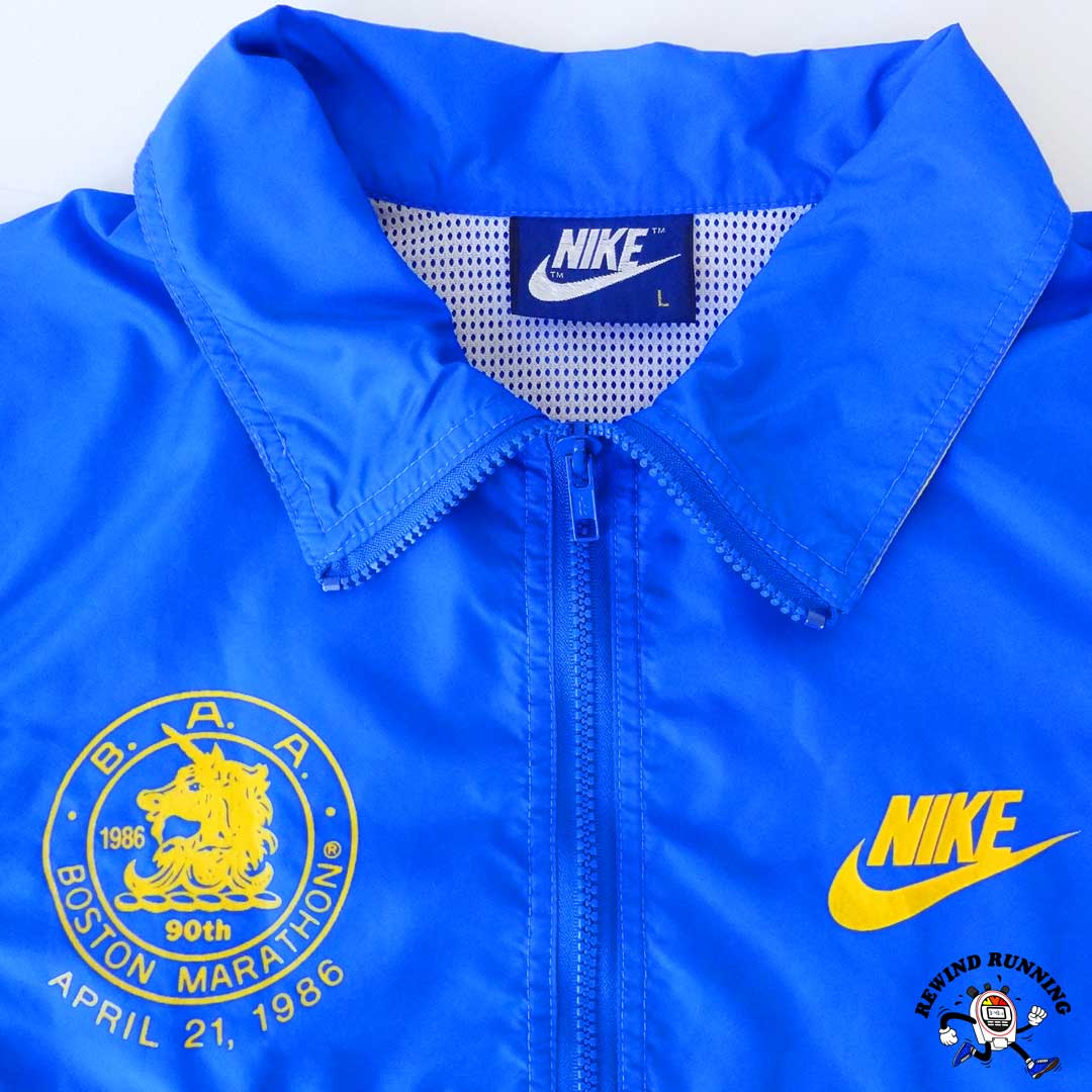 Nike Boston Marathon 1986 Men's Vintage 1/4 Zip Windbreaker Blue Yellow 80s Track Jacket Large Front Logo