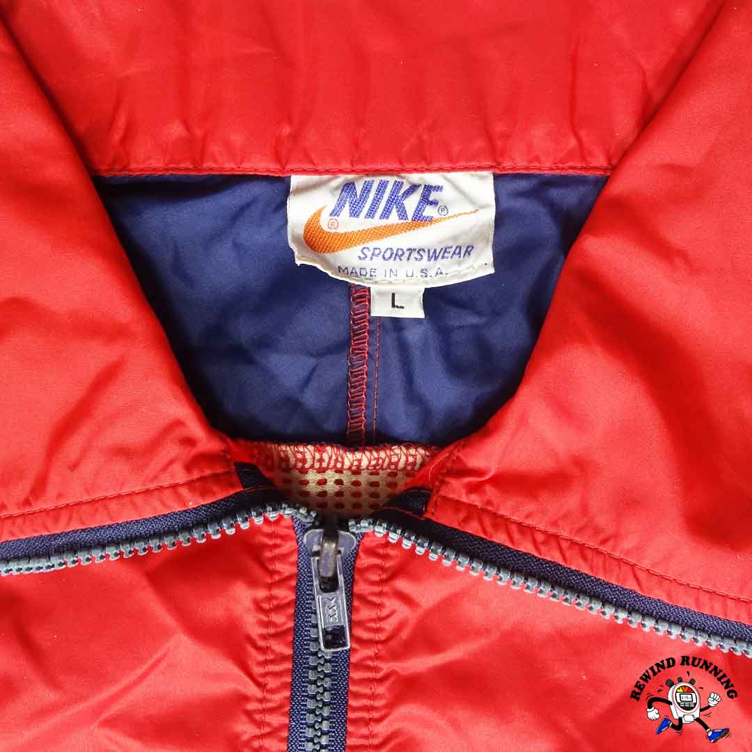 Nike OG Vintage 'Orange Tag' Zip Pullover Windbreaker Pinwheel Era 70s 80s Red Blue Track Jacket Anorak Distressed Large Nike Label Detail