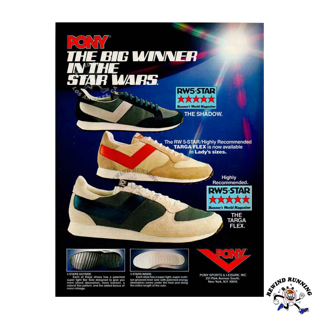 PONY Shadow and Targa Flex 1981 Vintage Running Shoes 80s Sneakers Print Ad