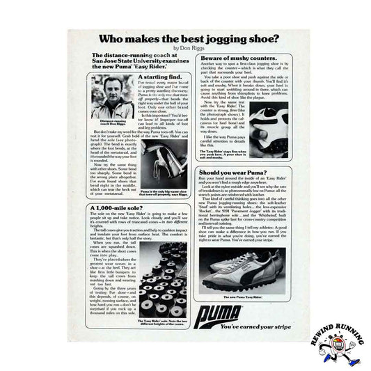 Puma Easy Rider 1977 Vintage Sneaker Running Shoes Track Coach Don Riggs Print Ad