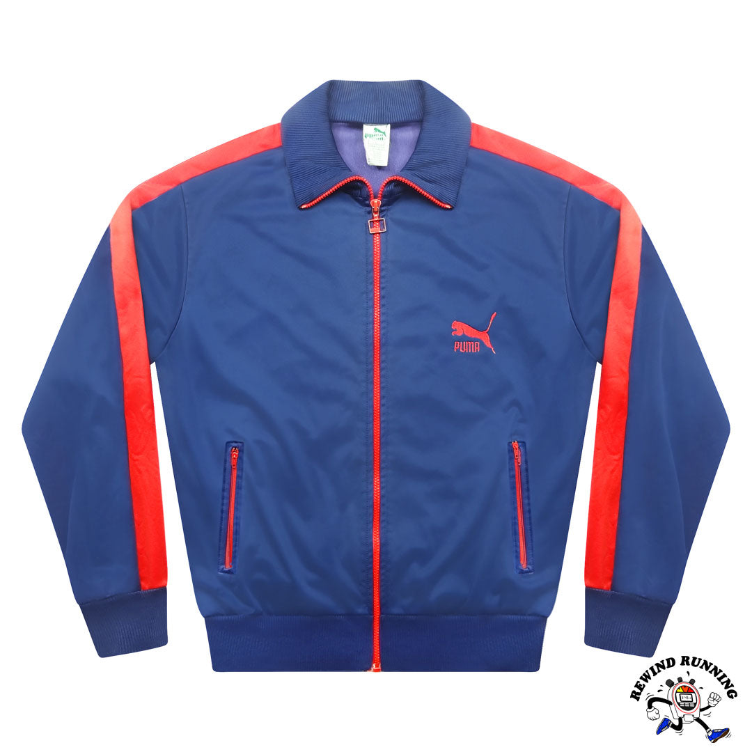 Puma Vintage 70s 80s Blue Red Stripe Zip Track Jacket Running Large Front