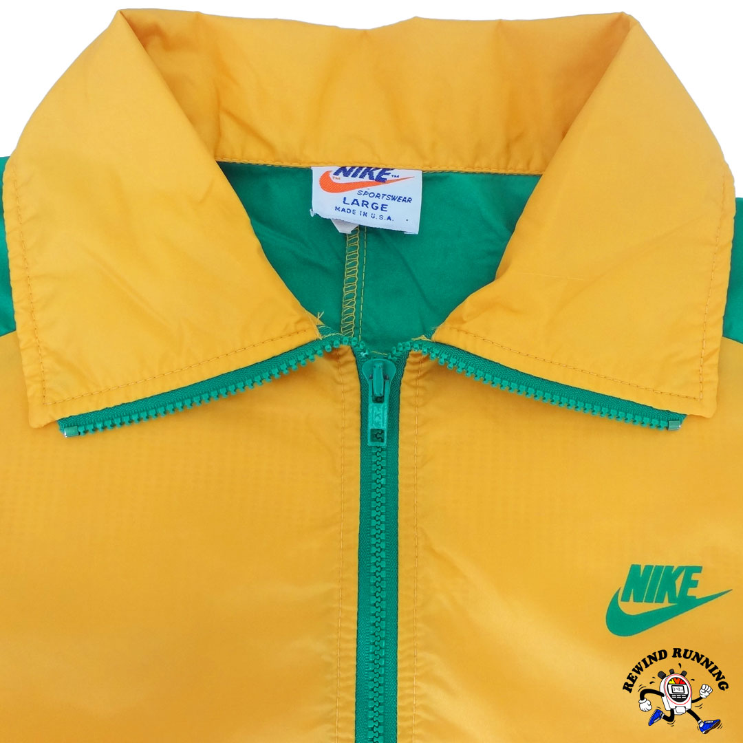 Vintage 70s 80s Nike USA Yellow and Green Oregon Men's Pinwheel Era Running Half Zip Windbreaker Track Jacket Anorak Rare Orange Tag Label