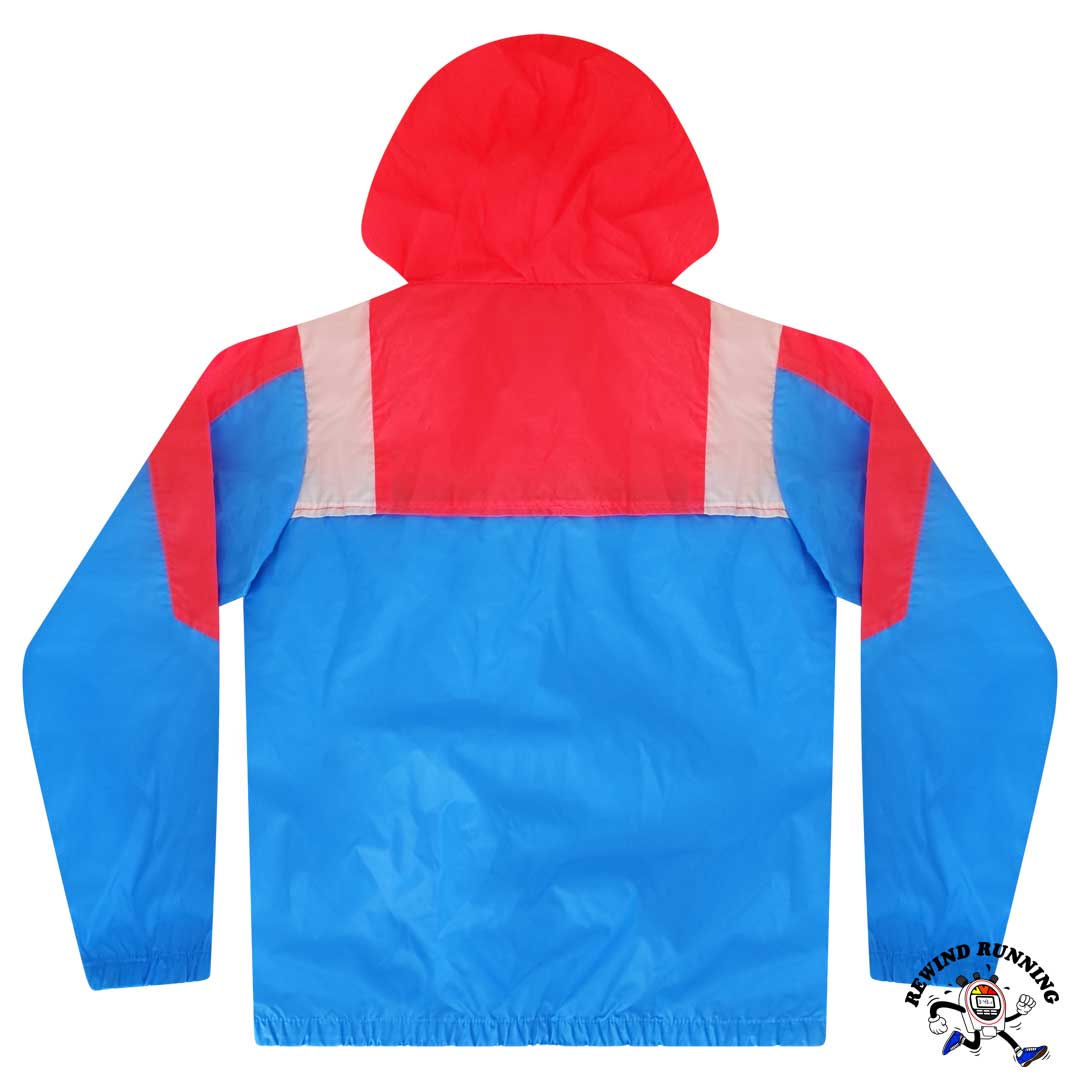 Adidas Vintage Women's 70s 80s Red, Blue, White Trefoil 1/4 Zip Small Hooded Windbreaker Pullover Track Jacket Back Side