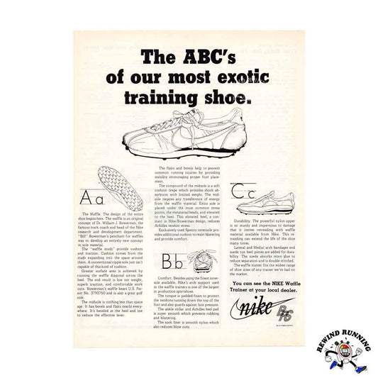 Nike Waffle Trainer 1976 vintage Blue Ribbon Sports sneaker ad