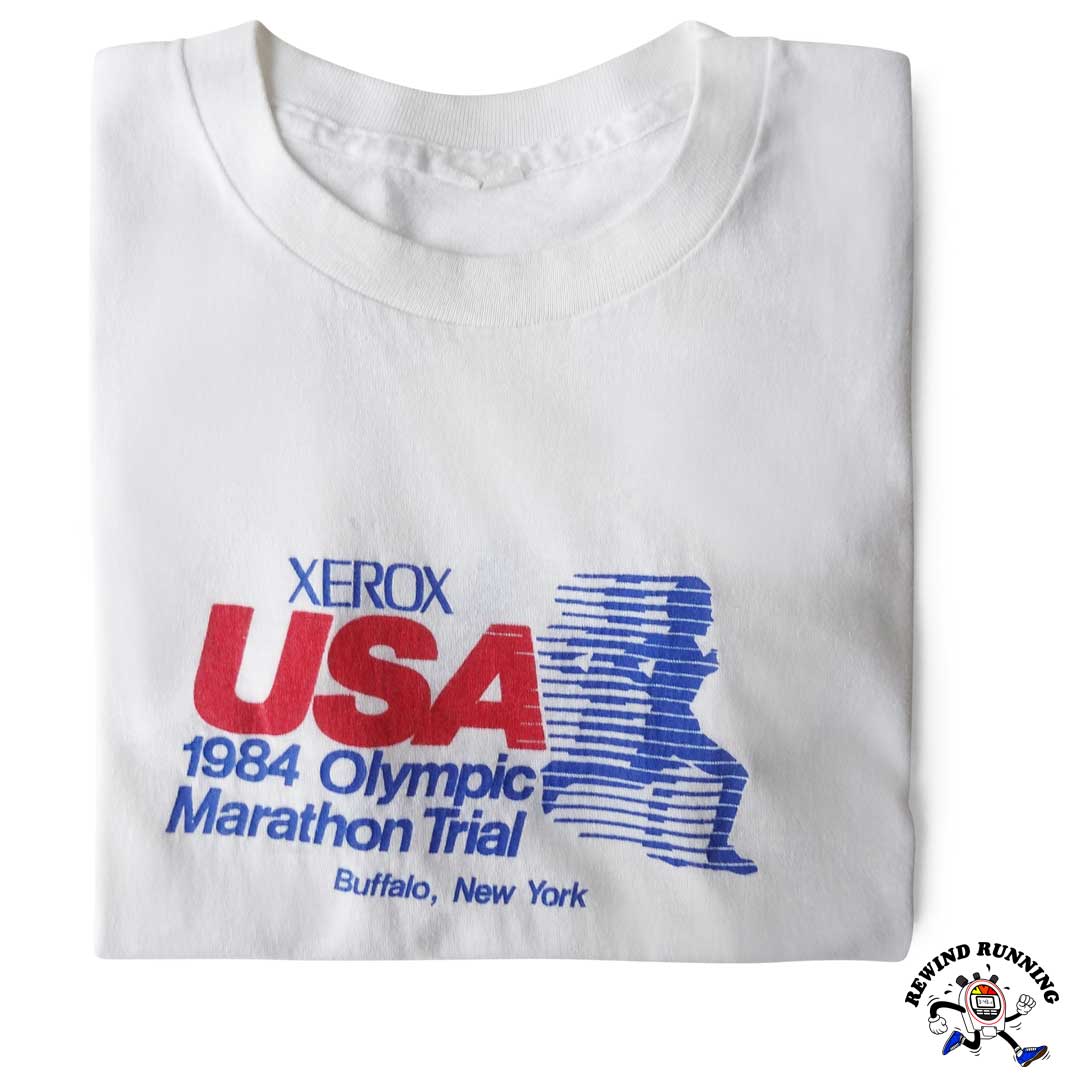 adidas Trefoil Vintage Running T-shirt Xerox 1984 USA Olympic Marathon Buffalo New York Folded Tee