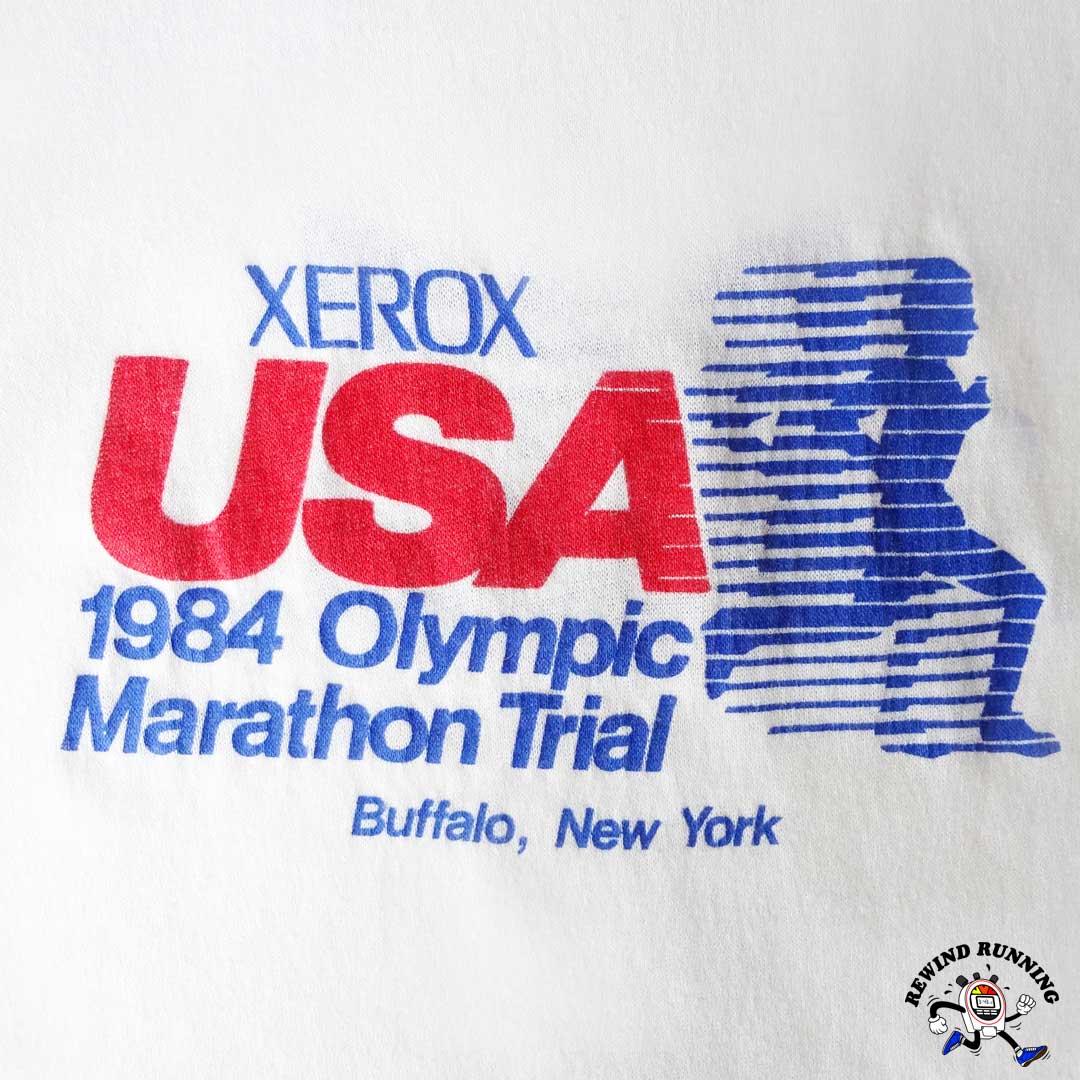 adidas Trefoil Vintage Running T-shirt Xerox 1984 USA Olympic Marathon Buffalo New York Detail